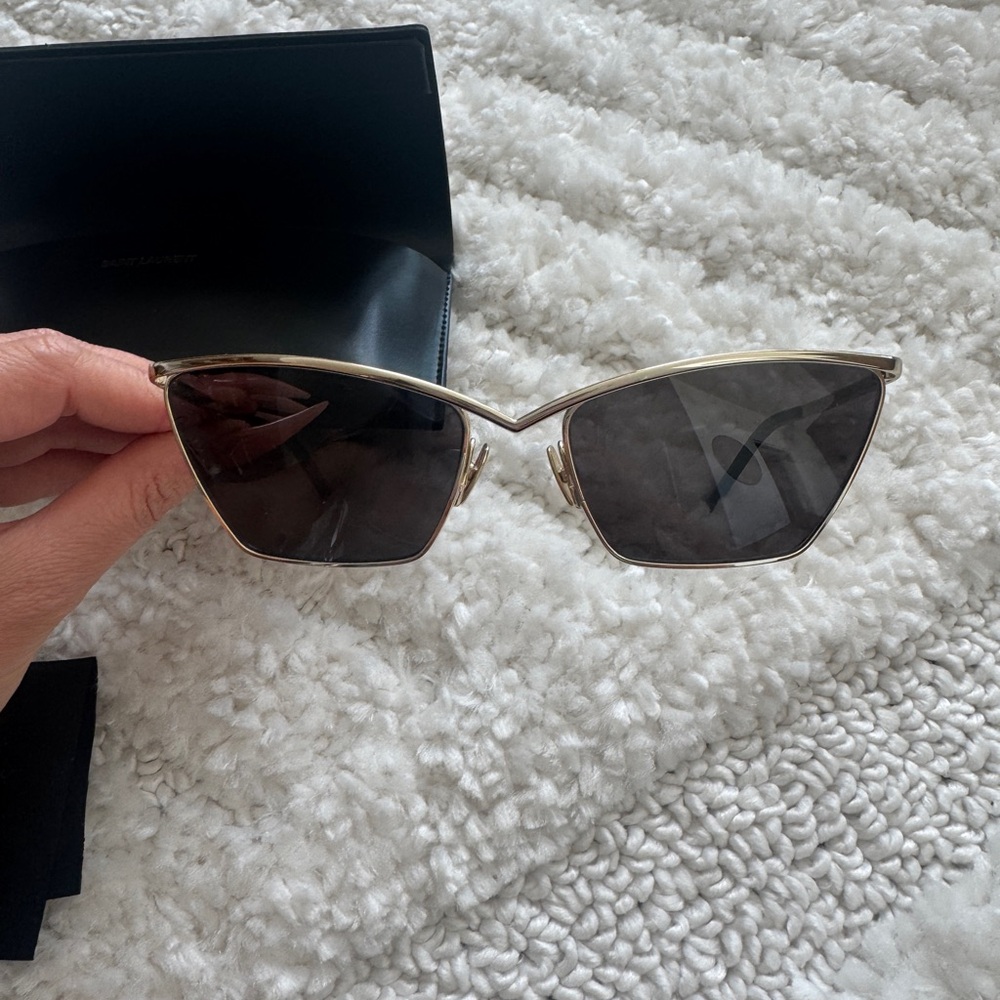 Saint Laurent Gold and Black Cat-Eye Sunglasses - Picture 9 of 9